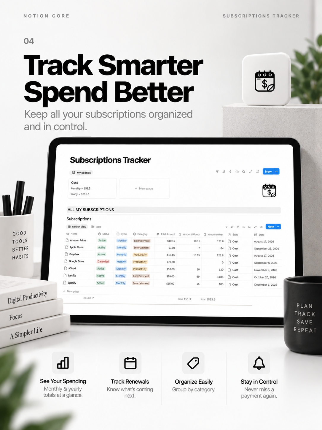 Subscriptions Tracker - Notion Template